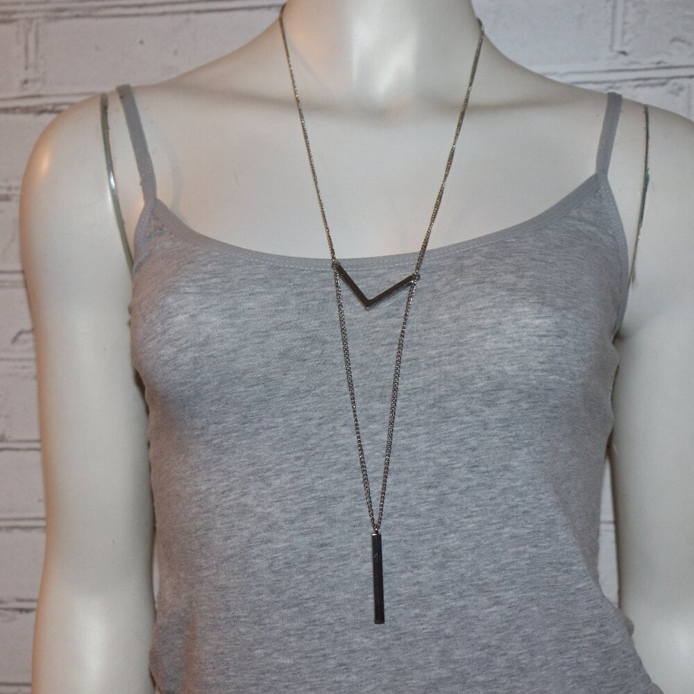 Beautiful silver chevron and drop charm statement necklace 24"